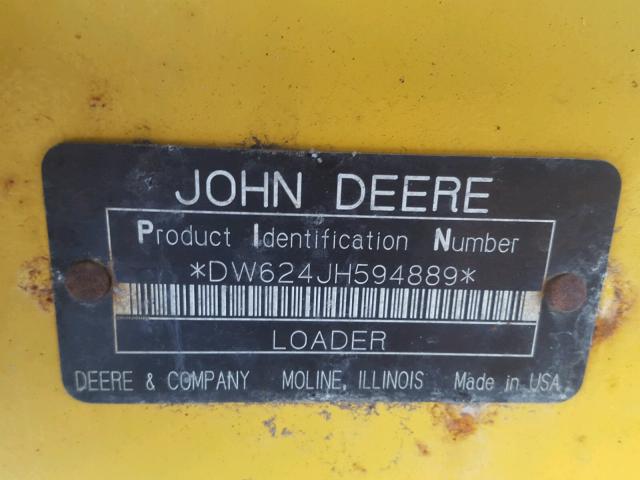 DW624JH594889 - 2004 JOHN DEERE LOADER YELLOW photo 10