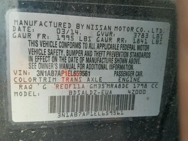 3N1AB7AP1EL659561 - 2014 NISSAN SENTRA S BLUE photo 10