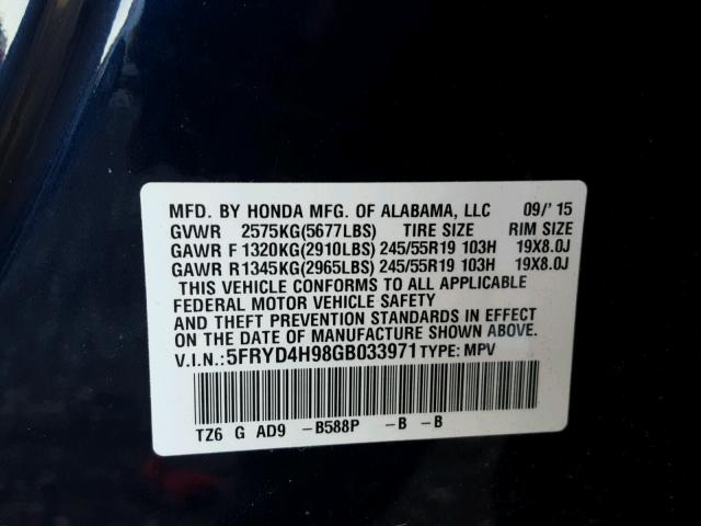 5FRYD4H98GB033971 - 2016 ACURA MDX ADVANC 蓝色 照片 10