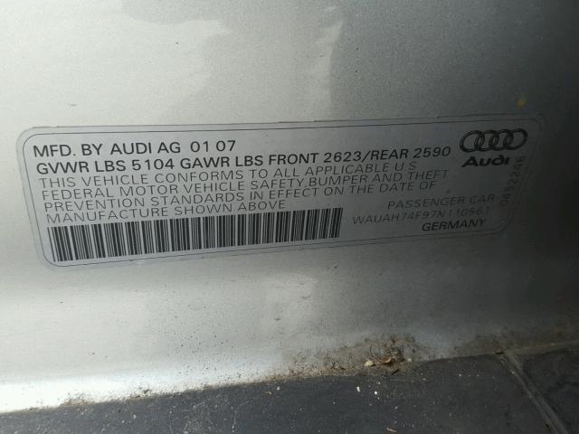 WAUAH74F97N110561 - 2007 AUDI A6 3.2 Qara foto 10