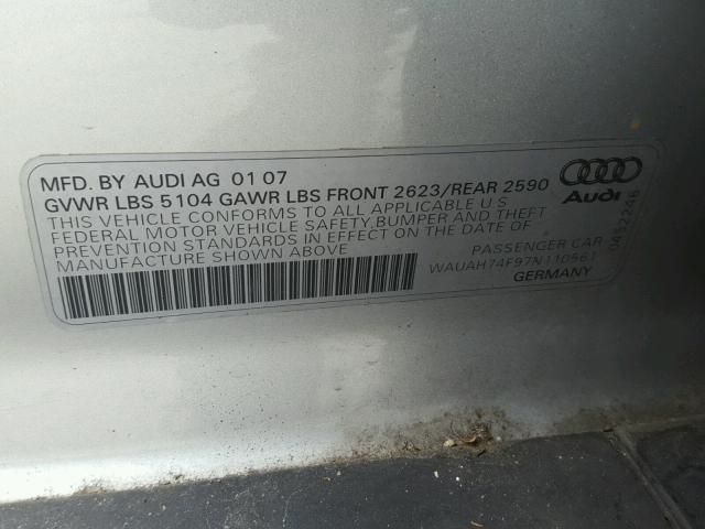 WAUAH74F97N110561 - 2007 AUDI A6 3.2 BLACK photo 10