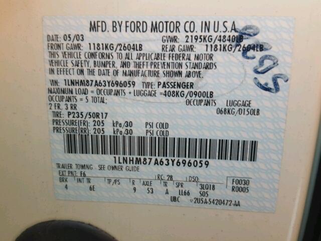 1LNHM87A63Y696059 - 2003 LINCOLN LS WHITE photo 10