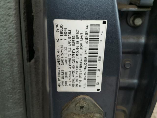 1HGCM56397A120188 - 2007 HONDA ACCORD SE BLUE photo 10