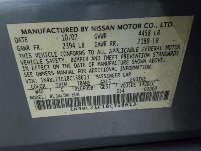 1N4BL21E18C158613 - 2008 NISSAN ALTIMA 3.5 CHARCOAL photo 10