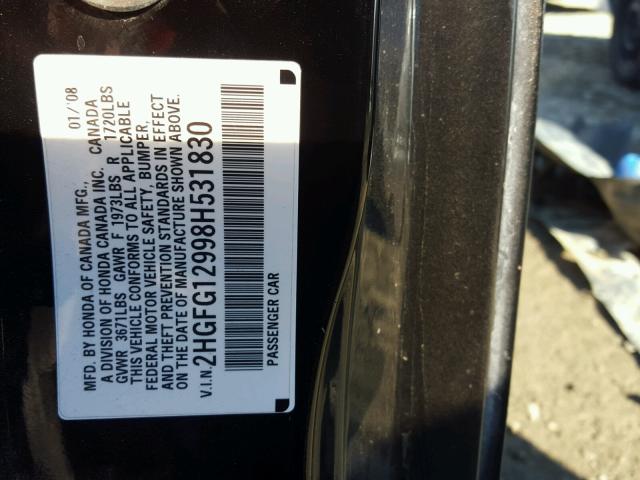 2HGFG12998H531830 - 2008 HONDA CIVIC EXL 黑色 照片 10