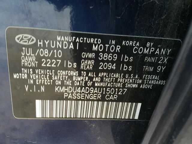 KMHDU4AD9AU150127 - 2010 HYUNDAI ELANTRA BL BLUE photo 10