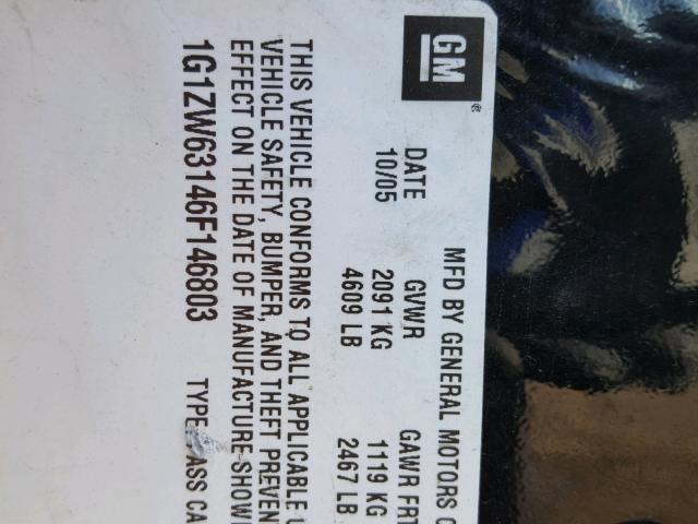 1G1ZW63146F146803 - 2006 CHEVROLET MALIBU MAX BLACK photo 10