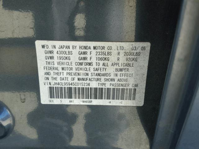 JH4CL95945C015234 - 2005 ACURA TSX GRAY photo 10