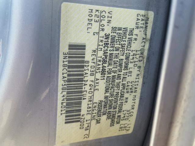 3N1BC1AP5BL446011 - 2011 NISSAN VERSA S SILVER photo 10