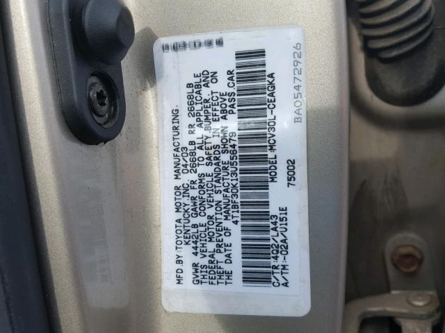 4T1BF30K13U556479 - 2003 TOYOTA CAMRY LE GOLD photo 10