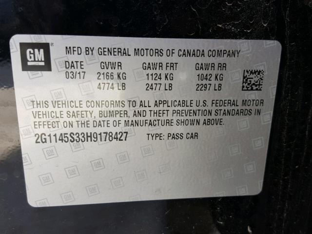 2G1145S33H9178427 - 2017 CHEVROLET IMPALA PRE შავი ფოტო 10