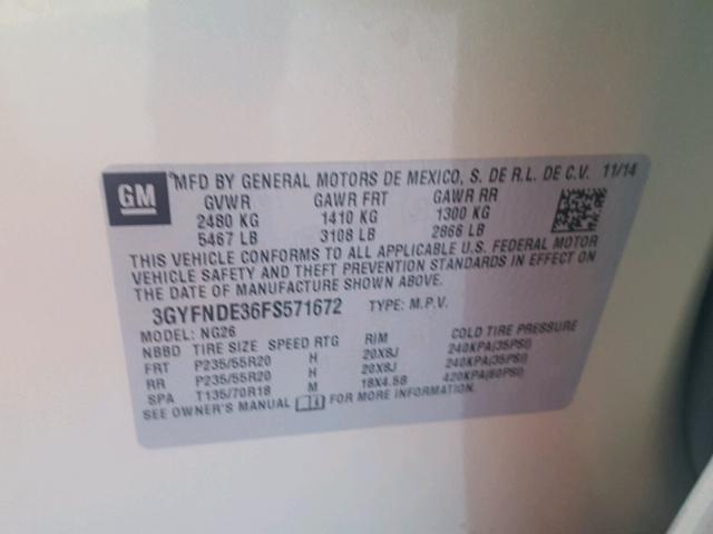 3GYFNDE36FS571672 - 2015 CADILLAC SRX PREMIU SILVER photo 10