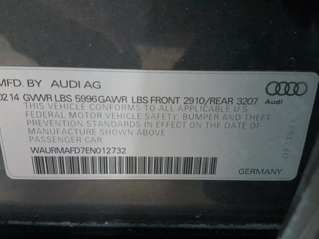 WAURMAFD7EN012732 - 2014 AUDI A8 L TDI GRAY photo 10