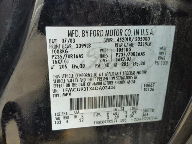 1FMCU931X4DA03444 - 2004 FORD ESCAPE XLT BLACK photo 10