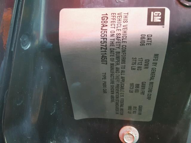 1G8AJ55F57Z114507 - 2007 SATURN ION LEVEL BLACK photo 10