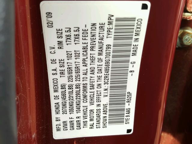 3CZRE48569G700799 - 2009 HONDA CR-V EX მუქწითელი ფოტო 10