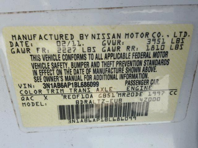 3N1AB6AP1BL686099 - 2011 NISSAN SENTRA 2.0 WHITE photo 10