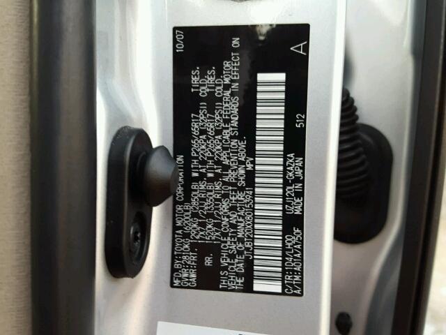 JTJBT20XX80153941 - 2008 LEXUS GX 470 SILVER photo 10