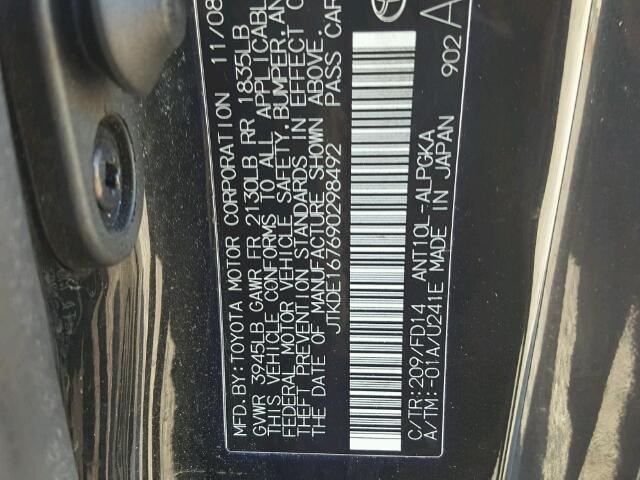 JTKDE167690298492 - 2009 TOYOTA SCION TC BLACK photo 10