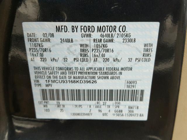 1FMCU93168KD39626 - 2008 FORD ESCAPE XLT BLUE photo 10