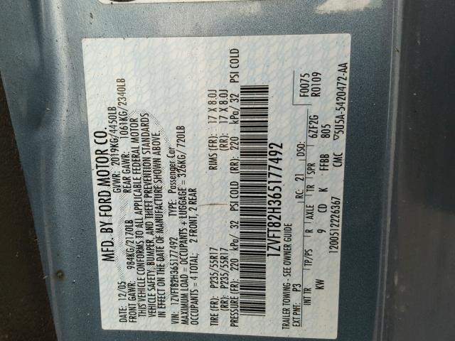 1ZVFT82H365177492 - 2006 FORD MUSTANG GT BLUE photo 10