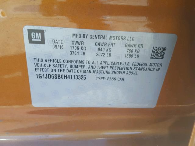 1G1JD6SB0H4113325 - 2017 CHEVROLET SONIC LT ORANGE photo 10