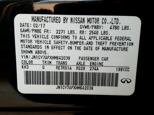 JN1CV7APXHM642039 - 2017 INFINITI Q50 BASE Negro foto 10