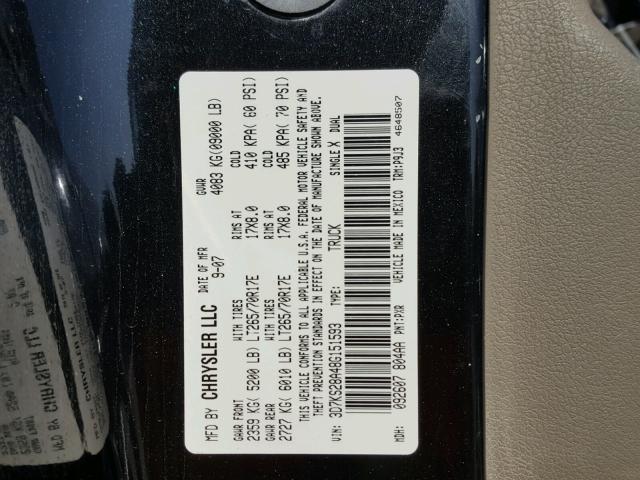 3D7KS28A48G151593 - 2008 DODGE RAM 2500 S BLACK photo 10