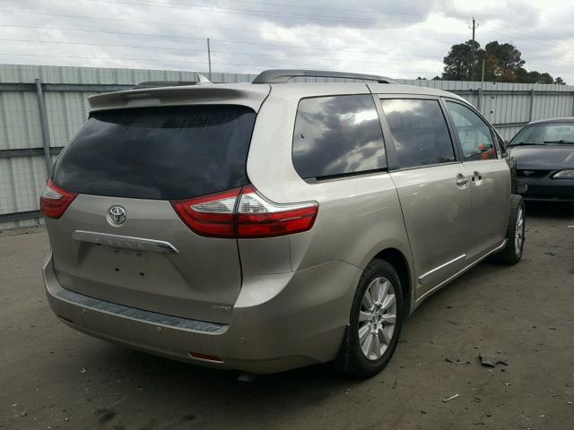 5TDYK3DC6FS631442 - 2015 TOYOTA SIENNA XLE BEIGE photo 4