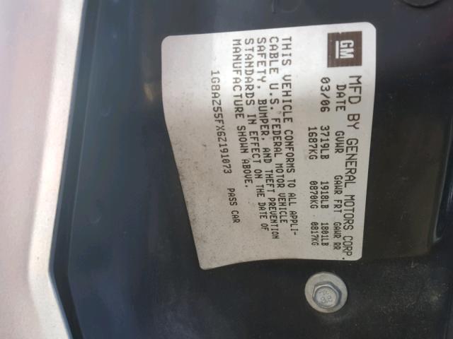 1G8AZ55FX6Z191073 - 2006 SATURN ION LEVEL SILVER photo 10