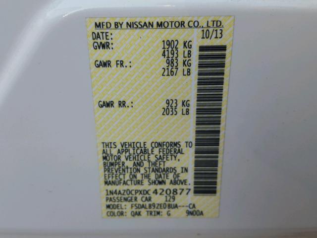 1N4AZ0CPXDC420877 - 2013 NISSAN LEAF S WHITE photo 10