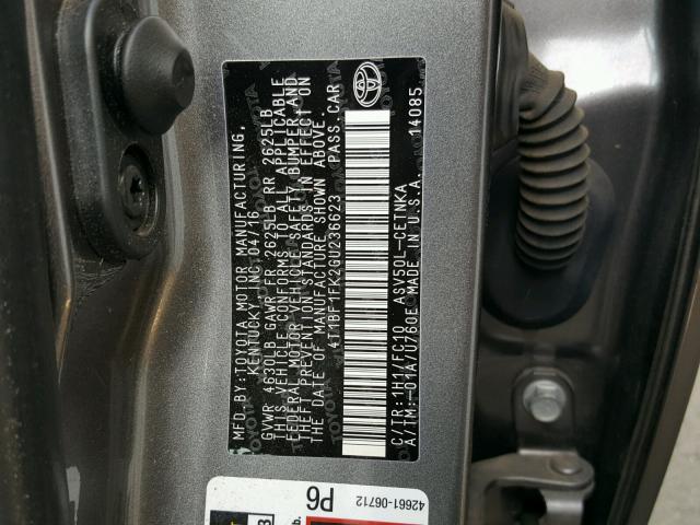 4T1BF1FK2GU236623 - 2016 TOYOTA CAMRY LE SILVER photo 10