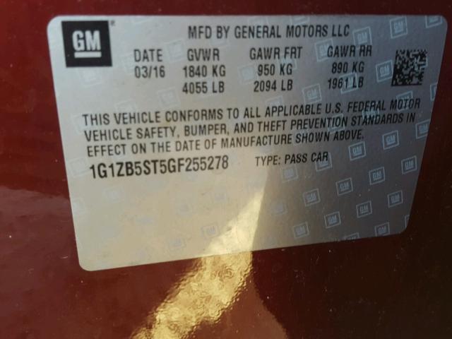 1G1ZB5ST5GF255278 - 2016 CHEVROLET MALIBU LS MAROON photo 10