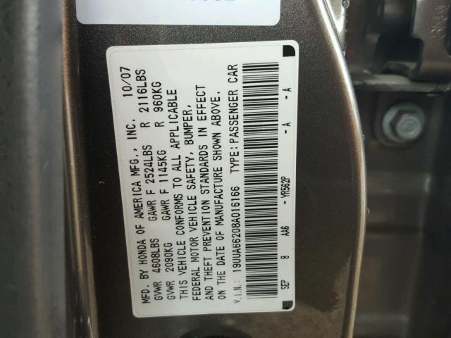 19UUA66208A016166 - 2008 ACURA TL GRAY photo 10