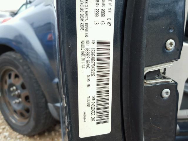 1B3HB48B87D422192 - 2007 DODGE CALIBER SX BLUE photo 10