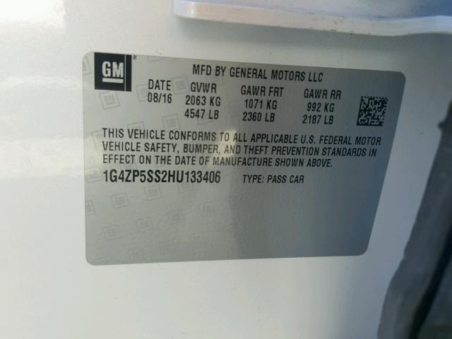 1G4ZP5SS2HU133406 - 2017 BUICK LACROSSE E WHITE photo 10