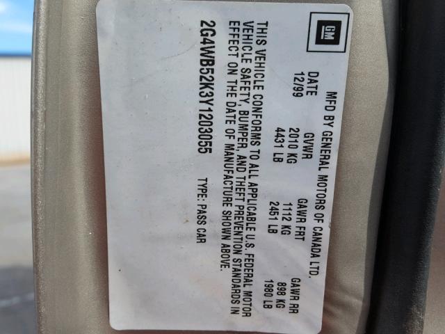 2G4WB52K3Y1203055 - 2000 BUICK REGAL LS BEIGE photo 10