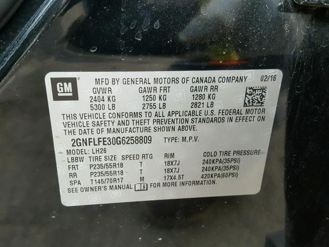 2GNFLFE30G6258809 - 2016 CHEVROLET EQUINOX LT BLACK photo 10