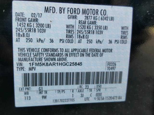 1FM5K8AR1HGC25845 - 2017 FORD EXPLORER P TWO TONE photo 10