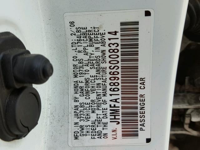 JHMFA16896S008314 - 2006 HONDA CIVIC EX 白色 照片 10