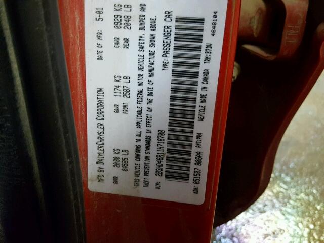 2B3HD46R11H718708 - 2001 DODGE INTREPID S 红色 照片 10
