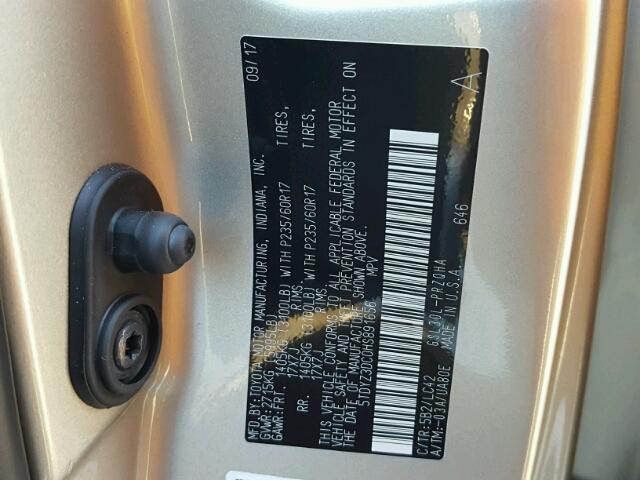 5TDYZ3DC0HS891656 - 2017 TOYOTA SIENNA XLE TAN photo 10