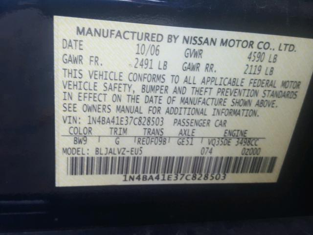 1N4BA41E37C828503 - 2007 NISSAN MAXIMA SE BLACK photo 10