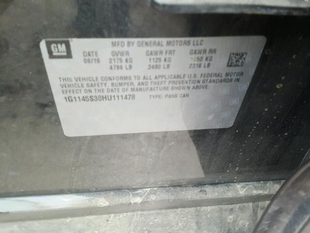 1G1145S30HU111478 - 2017 CHEVROLET IMPALA PRE 黑色 照片 10
