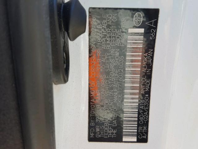 JTKDE177160121035 - 2006 TOYOTA SCION TC 白色 照片 10