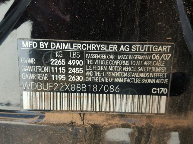 WDBUF22X88B187086 - 2008 MERCEDES-BENZ E 320 CDI BLACK photo 10