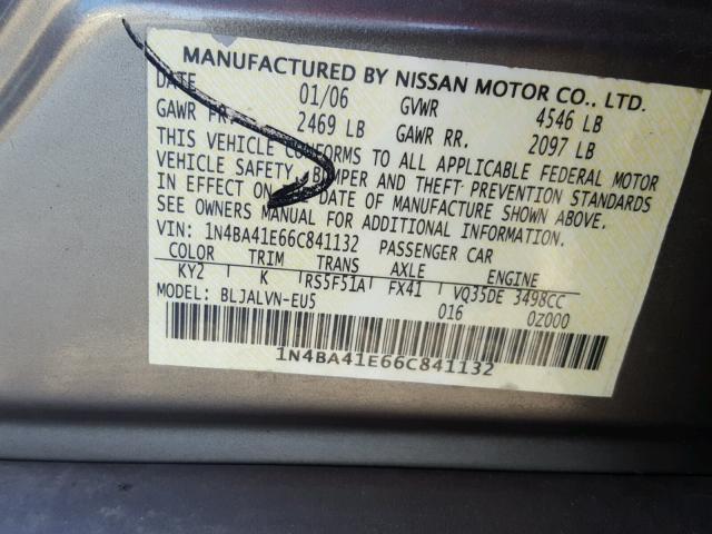 1N4BA41E66C841132 - 2006 NISSAN MAXIMA SE GOLD photo 10