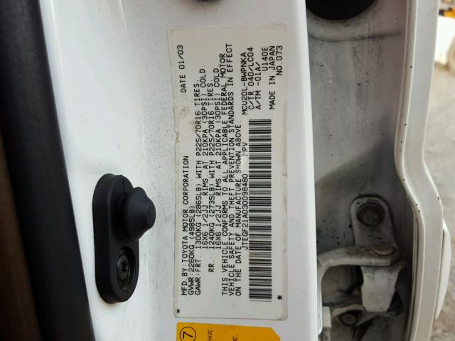 JTEGF21A030098480 - 2003 TOYOTA HIGHLANDER WHITE photo 10