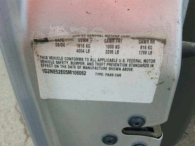 1G2NE52E05M106062 - 2005 PONTIAC GRAND AM S 银色 照片 10