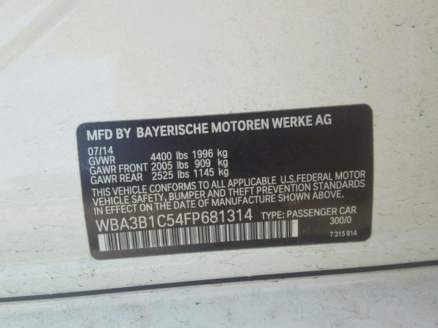 WBA3B1C54FP681314 - 2015 BMW 320 I WHITE photo 10